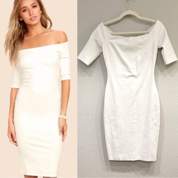 NWOT Lulus Girl Can't‎ Help It Ivory Off-the-Shoulder Midi Dress - Picture 1 of 8